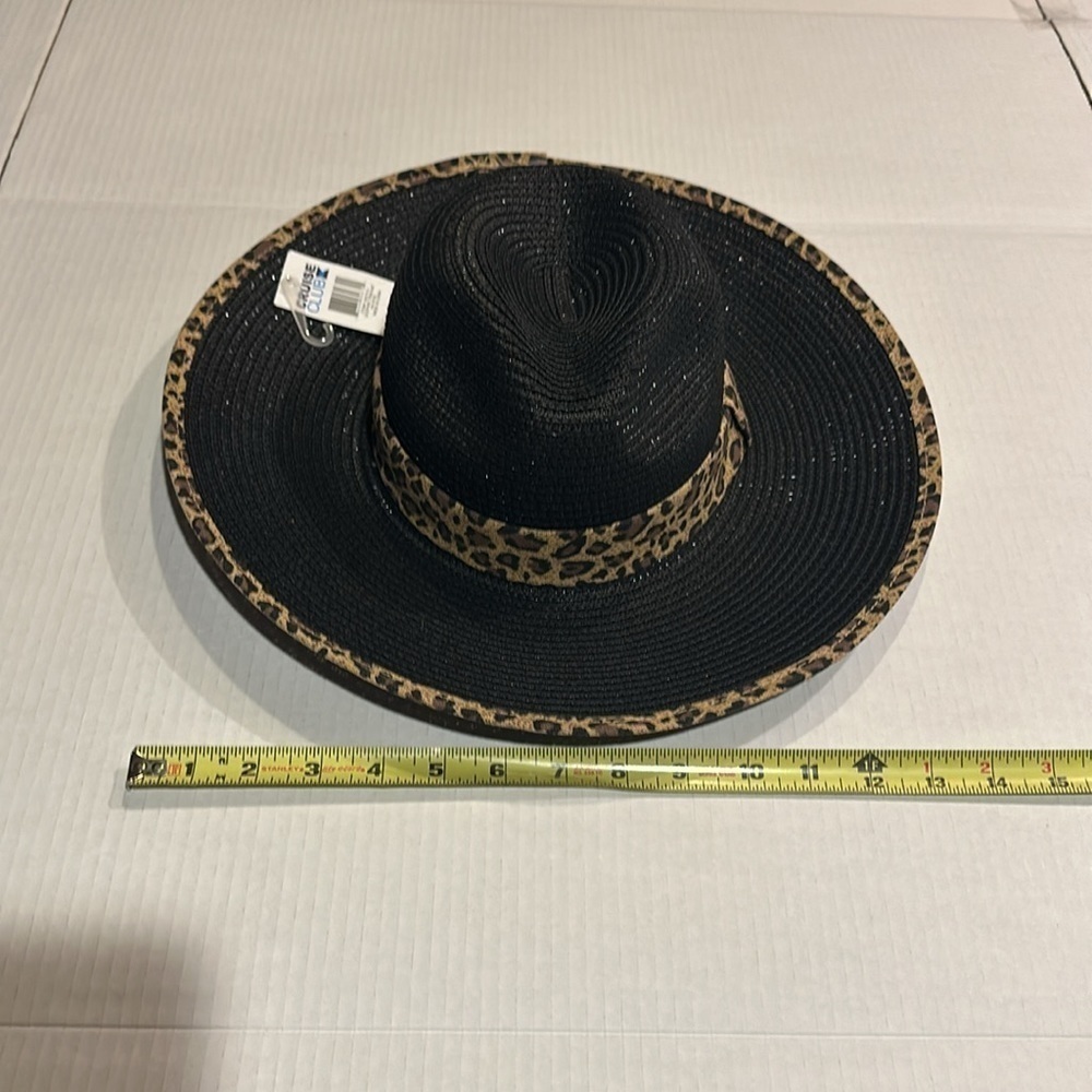 NWT Cruise Club leopard trim hat in black brown and tan 100% paper straw - Picture 3 of 7
